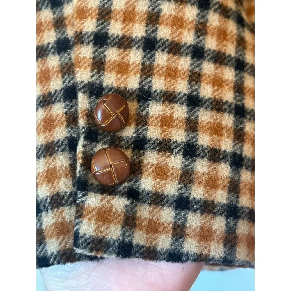 DAKS London Wool Check Men’s Blazer Brown Plaid Vintage Sport Coat 42R - Picture 3 of 9